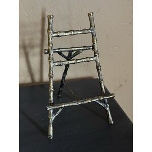 VTG GOLD ORMOLU METAL BAMBOO EASEL DISPLAY STAND HOLLYWOOD REGENCY MCM 9"
